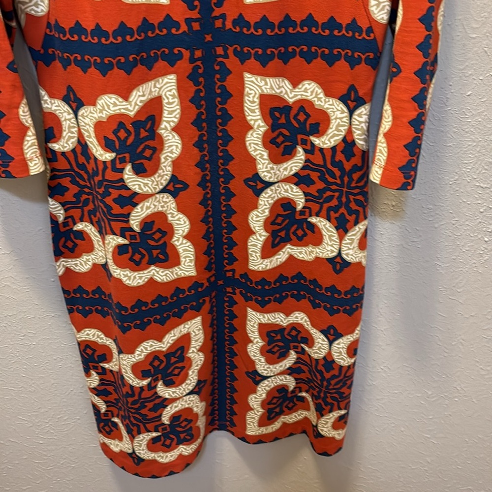 J. McLAUGHLIN Devon Dress 3/4 Sleeves Red (Orange) Navy Women’s Sz Small - Picture 4 of 9
